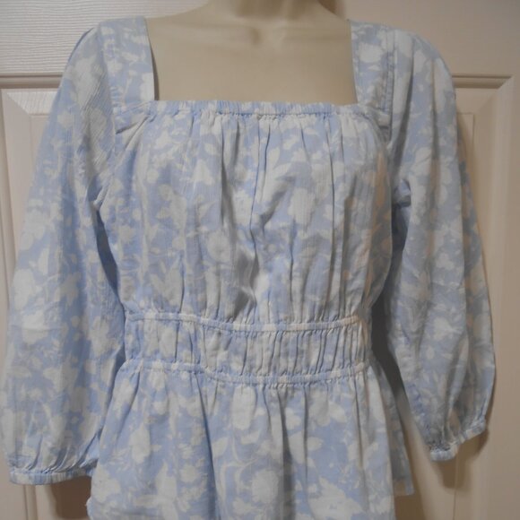 NEW FREE ASSEMBLY LIGHT BLUE FLORAL SQUARE NECK BLOUSE TOP SZ SMALL LINED - Picture 7 of 9